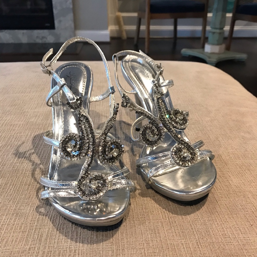 Silver Ankle Strap Formal Heels